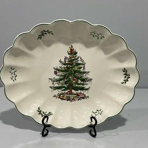 Spode Christmas Tree 15" Oval Fluted Serving Dish platter made in England
